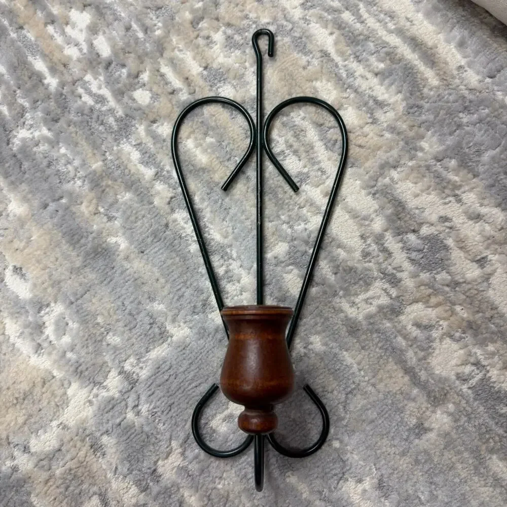 Vintage green metal heart-shaped wall sconce & green wood hearts 1990s